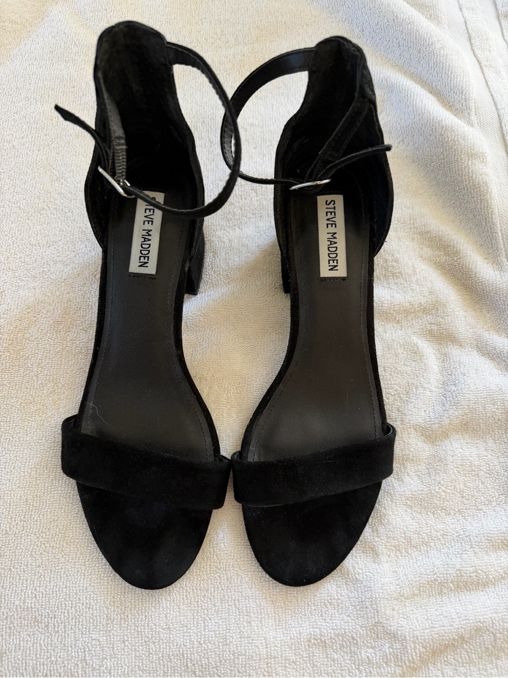Steve Madden Black Suede Ankle Strap Heels